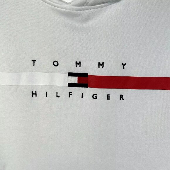 Tommy Hilfiger Men's Pullover Fleece Hoodie Sweatshirt Size M White Flag Stripe - Picture 3 of 9